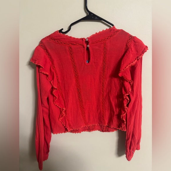 Free People Amy High Neck Embroidered Ruffle Shoulder Long Sleeve Blouse Top XS - Picture 3 of 8